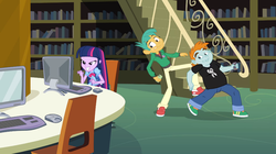 Size: 1023x573 | Tagged: safe, snails, snips, twilight sparkle, equestria girls, g4, my little pony equestria girls, computer, phone