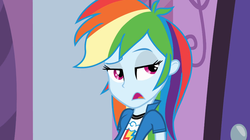 Size: 1023x573 | Tagged: safe, rainbow dash, equestria girls, g4, my little pony equestria girls, female, solo, unamused