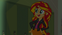 Size: 1023x576 | Tagged: safe, screencap, sunset shimmer, equestria girls, g4, my little pony equestria girls, cute, female, happy, shimmerbetes, smiling, solo, when she smiles