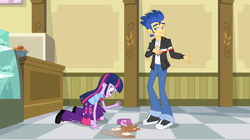 Size: 1023x573 | Tagged: safe, flash sentry, twilight sparkle, equestria girls, g4, my little pony equestria girls, spilled drink