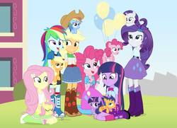 Size: 1600x1160 | Tagged: safe, artist:dm29, applejack, flash sentry, fluttershy, pinkie pie, rainbow dash, rarity, twilight sparkle, earth pony, human, pegasus, pony, unicorn, equestria girls, g4, applejack's hat, balloon, colt, colt flash sentry, cowboy hat, cute, dashabetes, derp, diapinkes, diasentres, female, filly, filly applejack, filly fluttershy, filly pinkie pie, filly rainbow dash, filly rarity, filly twilight sparkle, floating, hat, holding a pony, human ponidox, humane five, humane six, jackabetes, jealous, julian yeo is trying to murder us, male, mane six, petting, pony pet, rainbow derp, raribetes, ship:flashlight, shipping, shyabetes, sleeping, snuggling, square crossover, straight, then watch her balloons lift her up to the sky, twiabetes, twolight, voice actor joke, younger