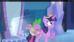 Size: 1366x768 | Tagged: safe, screencap, spike, twilight sparkle, alicorn, dragon, pony, equestria girls, g4, my little pony equestria girls, blushing, butt touch, hand on butt, male, out of context, spike running into twilight's rear, twilight sparkle (alicorn)