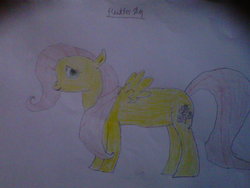 Size: 1072x804 | Tagged: safe, artist:trixiemena, fluttershy, g4, female, simple background, smiling, solo, traditional art