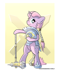 Size: 1200x1500 | Tagged: safe, artist:cheshiresdesires, oc, oc only, pony, armor, bipedal, hammer, solo, weapon