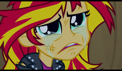 Size: 1024x600 | Tagged: safe, screencap, sunset shimmer, human, equestria girls, g4, my little pony equestria girls, crying, female, letterboxing, sad, solo