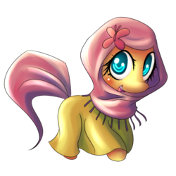 Size: 560x560 | Tagged: safe, artist:ninjaham, fluttershy, pegasus, pony, g4, blushing, clothes, cute, female, hijab, islam, islamashy, looking at you, open mouth, simple background, smiling, solo, transparent background