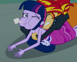 Size: 817x657 | Tagged: safe, screencap, sunset shimmer, twilight sparkle, equestria girls, g4, my little pony equestria girls, fall formal outfits, out of context, puffy cheeks