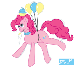 Size: 1900x1800 | Tagged: safe, artist:red note, pinkie pie, g4, balloon, cupcake, female, floating, simple background, solo, then watch her balloons lift her up to the sky, transparent, transparent background, wand