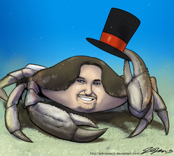 Size: 800x717 | Tagged: safe, artist:johnjoseco, crab, crabified, hat, m.a. larson, meta, solo, species swap, top hat, wat