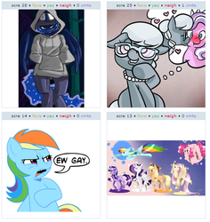 Size: 534x566 | Tagged: safe, diamond tiara, rainbow dash, silver spoon, g4, exploitable meme, female, juxtaposition, juxtaposition win, kissing, lesbian, meme, shipping