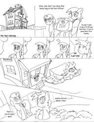 Size: 781x1024 | Tagged: safe, artist:terrichance, carrot top, derpy hooves, dinky hooves, golden harvest, pegasus, pony, g4, female, life with derpy, mare, monochrome