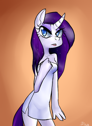 Size: 512x700 | Tagged: safe, artist:pyupew, rarity, anthro, g4, breasts, female, naked towel, solo, towel