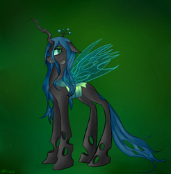 Size: 970x987 | Tagged: safe, artist:pyupew, queen chrysalis, changeling, changeling queen, g4, crown, female, jewelry, regalia, solo, transparent wings, wings