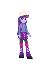 Size: 2656x3984 | Tagged: safe, artist:deannaphantom13, twilight sparkle, equestria girls, g4, boots, clothes, female, hat, high heel boots, jacket, scarf, shirt, shoes, simple background, skirt, solo, transparent background, winter