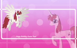 Size: 1920x1200 | Tagged: dead source, safe, oc, oc only, oc:fausticorn, birthday, happy birthday, happy birthday lauren faust, lauren faust, vector, wallpaper