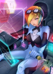 Size: 642x900 | Tagged: safe, artist:animeflux, rainbow dash, human, g4, alternate hairstyle, clothes, crossover, female, humanized, mecha, neon genesis evangelion, open mouth, plugsuit, solo