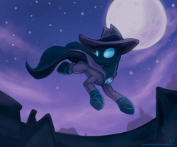 Size: 1500x1250 | Tagged: safe, artist:kp-shadowsquirrel, mare do well, g4, house, houses, in the air, moon, night, rooftop, solo