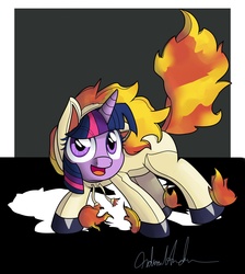 Size: 1700x1900 | Tagged: safe, artist:nerow94, twilight sparkle, rapidash, g4, clothes, cosplay, costume, cute, female, pokémon, rapidash twilight, solo