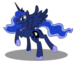 Size: 3121x2692 | Tagged: safe, artist:selenophile, princess luna, g4, butt, female, looking at you, looking back, moonbutt, open mouth, plot, raised hoof, raised leg, simple background, smiling, solo, spread wings, vector, white background