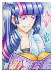 Size: 540x729 | Tagged: safe, artist:lemiacrescent, twilight sparkle, human, g4, female, humanized, solo, traditional art