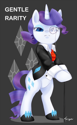 Size: 740x1200 | Tagged: safe, rarity, pony, g4, bipedal, clothes, female, monocle, pixiv, solo, suit