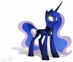 Size: 1000x860 | Tagged: safe, artist:sambragg, princess luna, alicorn, pony, g4, armor, female, glowing eyes, mare, simple background, solo, white background