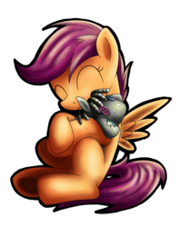 Size: 700x886 | Tagged: safe, artist:xioade, scootaloo, smarty pants, pegasus, pony, g4, ^^, cute, cutealoo, eyes closed, female, filly, foal, simple background, solo, transparent background