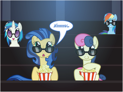 Size: 800x600 | Tagged: dead source, safe, artist:flash equestria photography, bon bon, dj pon-3, rainbow dash, sweetie drops, vinyl scratch, oc, oc:milky way, pony, g4, 3d glasses, ask, female, glasses, mare, pacific rim, popcorn, tumblr