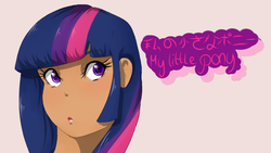 Size: 1191x670 | Tagged: safe, artist:lisa400, twilight sparkle, human, g4, anime, dark skin, female, humanized, japanese, solo