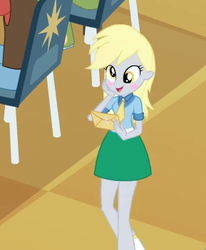 Size: 289x351 | Tagged: safe, screencap, derpy hooves, human, equestria girls, g4, my little pony equestria girls, blushing, cropped, cute, derpabetes, female, letter, smiling, solo