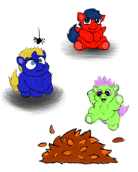 Size: 484x603 | Tagged: safe, artist:mr tiggly the wiggly walnut, fluffy pony, spider, leaf pile