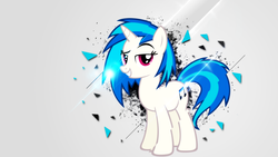 Size: 1920x1080 | Tagged: safe, artist:divideddemensions, dj pon-3, vinyl scratch, pony, unicorn, g4, bedroom eyes, cutie mark, female, hooves, horn, mare, smiling, solo, teeth, vector, wallpaper