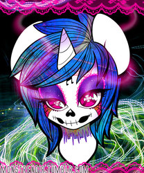 Size: 800x960 | Tagged: safe, artist:lolopan, dj pon-3, vinyl scratch, g4, catrina (calavera garbancera), dia de los muertos, face paint, female, solo