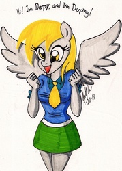 Size: 1061x1485 | Tagged: safe, artist:newyorkx3, derpy hooves, anthro, g4, clothes, equestria girls outfit, female, happy, simple background, solo, traditional art, white background
