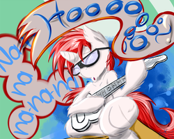 Size: 659x528 | Tagged: safe, artist:frist44, oc, oc only, oc:dbpony, pony, unicorn, glasses, guitar, hooves, miles, musical instrument, musician, singing, solo, squishy