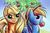 Size: 2400x1600 | Tagged: safe, artist:viwrastupr, applejack, rainbow dash, g4, accessory theft, apple, cowboy hat, hat, scrunchy face, stetson, tree