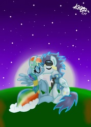 Size: 500x700 | Tagged: safe, artist:monnarcha, rainbow dash, soarin', g4, blushing, female, kissing, male, ship:soarindash, shipping, straight