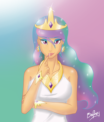 Size: 2400x2800 | Tagged: safe, artist:bafho, princess celestia, human, g4, bedroom eyes, female, humanized, solo