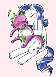 Size: 461x634 | Tagged: safe, artist:xtomatolove, rarity, spike, g4, blushing, female, hug, male, ship:sparity, shipping, straight