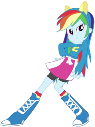 Size: 4509x6000 | Tagged: safe, artist:masem, rainbow dash, equestria girls, g4, absurd resolution, boots, canterlot high, cheerleader, clothes, female, hand on hip, pony ears, pose, school spirit, simple background, solo, transparent background, vector, wondercolts
