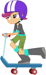 Size: 3710x6000 | Tagged: safe, artist:masem, scootaloo, equestria girls, g4, boots, female, helmet, raised leg, riding, scooter, shoes, short pants, simple background, solo, transparent background, vector