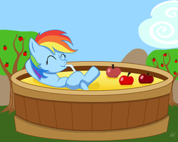 Size: 1280x1024 | Tagged: safe, artist:difyance, rainbow dash, g4, apple cider, female, solo, straw, swimming