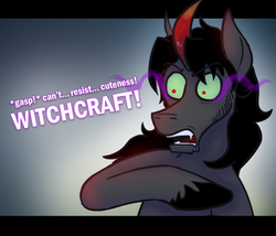 Size: 700x600 | Tagged: safe, artist:wiggles, king sombra, pony, unicorn, ask king sombra, g4, ask, fangs, gradient background, male, simple background, solo, sombra eyes, stallion, tumblr, witchcraft