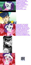 Size: 938x1931 | Tagged: safe, rarity, g4, abaj, beaten up, blood, bruised, comic, duwang, exploitable meme, jojo's bizarre adventure, josuke higashikata, raribuse