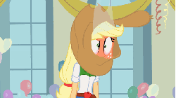 Size: 576x324 | Tagged: safe, screencap, applejack, equestria girls, g4, my little pony equestria girls, angry, animated, applejack's hat, cowboy hat, female, hat, red face, solo