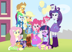 Size: 1280x928 | Tagged: dead source, safe, artist:dm29, applejack, flash sentry, fluttershy, pinkie pie, rainbow dash, rarity, twilight sparkle, earth pony, human, pegasus, pony, unicorn, equestria girls, g4, applejack's hat, balloon, colt, colt flash sentry, cowboy hat, cute, derp, female, filly, filly applejack, filly fluttershy, filly pinkie pie, filly rainbow dash, filly rarity, filly twilight sparkle, floating, hat, holding a pony, human ponidox, julian yeo is trying to murder us, male, petting, pony pet, sleeping, square crossover, then watch her balloons lift her up to the sky, twolight, voice actor joke, younger