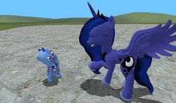 Size: 1024x600 | Tagged: safe, princess luna, alicorn, pony, g4, 3d, derp, female, filly, gmod, woona, younger