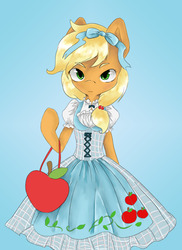 Size: 1910x2623 | Tagged: safe, artist:mll honey, applejack, earth pony, anthro, g4, clothes, dress, female, pixiv, solo