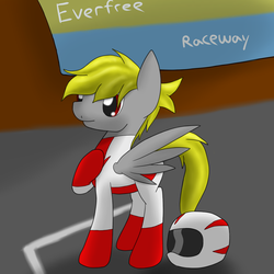 Size: 2600x2600 | Tagged: safe, artist:flashiest lightning, oc, oc only, pegasus, pony, clothes, helmet, race track, racer, solo, suit