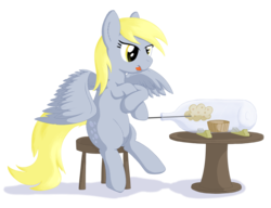 Size: 3000x2300 | Tagged: safe, artist:stinkehund, derpy hooves, pegasus, pony, g4, bottle, female, fluffy, muffin, solo, table